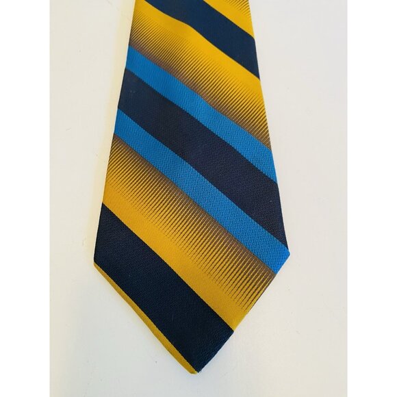 Vintage Macrae Necktie 1970s Yellow & Blue Striped Tie Costume Design Menswear - Picture 7 of 8